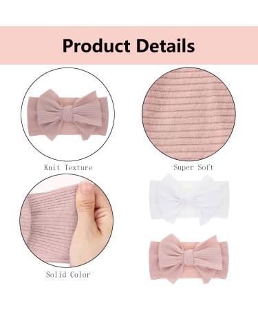 Buy Baby Headbands - 2 Pack Bow Elastic Headbands for Girls | Soft & Cute White & Pink Baby Accessories - Buy Online on GoSupps.com