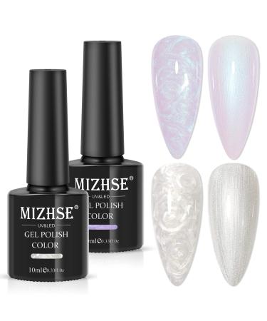 Mizhse pearl gel nail polish set - 2 colors uv nail polish white pearl effect spiral shimmer effect gel nail polish with thread shell nail manicure uv/led soak off pearl uv lacquer set 245