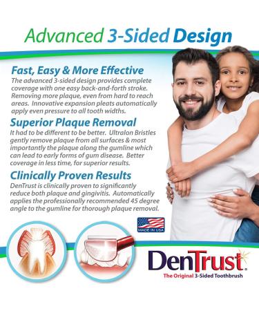 DenTrust 3-Sided Toothbrush 6-PK | Clinically Proven Easy & Effective for All Ages | Ideal for Adults Teens Children & Special Needs - Buy Online on GoSupps.com