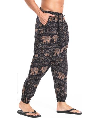 AITFINEISM Men's Cotton Baggy Hippie Boho Gypsy Aladdin Yoga Harem Pants - Large Brown - Buy Online on GoSupps.com