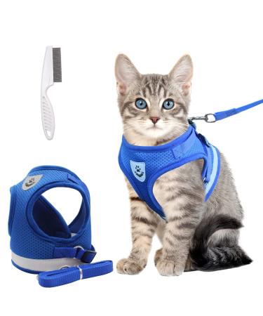 LABOTA Cat Harness and Leash Set for Walking, Escape Proof Soft Adjustable Vest Harnesses S(Chest: 11"-13") Blue