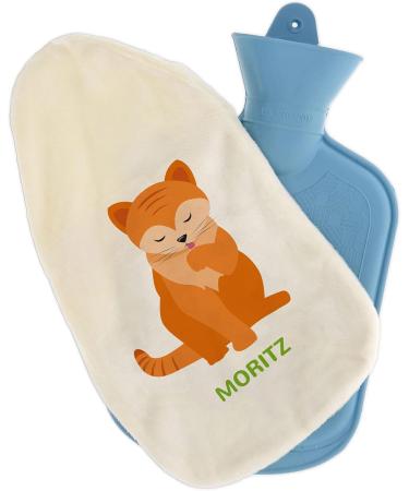 Personalized Hot Water Bottle with Cozy Cover - Custom Text Ideal Gift for Kids & Adults (800 ml | Cat Design) - Buy Online on GoSupps.com