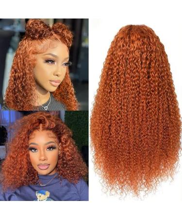 Brennas Ginger Orange Lace Front Wig Pre Plucked Brazilian Virgin Deep Wavy 13x1x4 T Part Curly Human Hair Wigs Transparent Glueless Lace Frontal Wigs (14Inch  Curly) 14 In Ginger Water Wave Wig