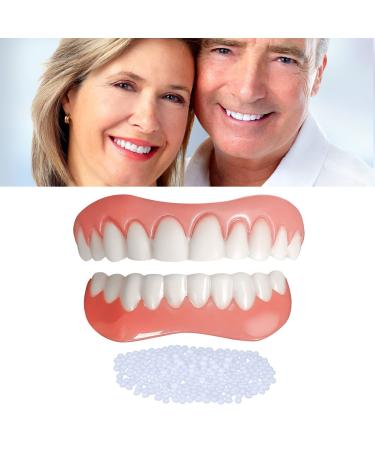F ke T eth  2 PCS Dentures Teeth for Women and Men  Comfortable Dental Veneers for Upper and Lower Jaw  Realistic Natural Temporary Fix Confident Smile Original/Teeth
