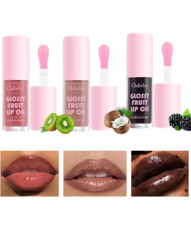 Pakivs 3 Colors Plumping Lip Oil Tinted Fruit Flavor Moisturizing Lip Oil Long Lasting Nourishing Lip Gloss Moisturizing Lip Gloss Lipstick for Women - Buy Online on GoSupps.com