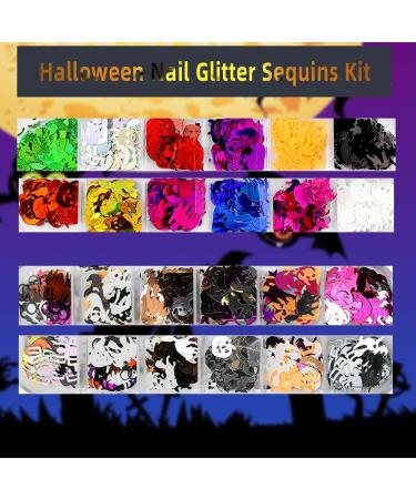 Halloween Nail Glitter Sequins Kit CHANGAR 3D Holographic Halloween Pumpkin Witch Ghost Broomstick Mummy Skull Shape Laser Nail Glitter Flakes for Nail Art Halloween Party Supplies with 1 Pc Tweezers - Buy Online on GoSupps.com