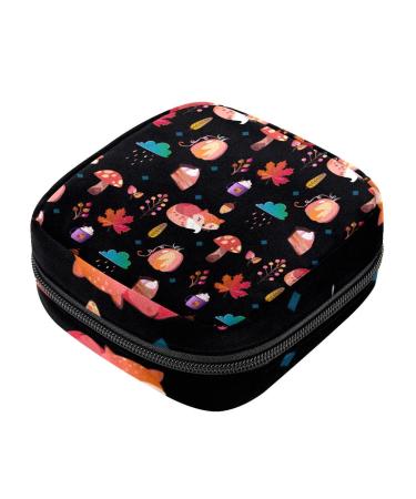 Menstruation pad bag with zipper women's napkin bag tampons collective bags for women and girls (cute Fuchs-fungus pumpkin pattern)
