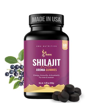 AMU NUTRITION Shilajit Gummies for Men & Women with Aronia Berries Fulvic Acid & 85+ Trace Minerals I Men Women I Non-GMO I Lab Tested I 100% Natural I 60 Gummy (60 Count (Pack of 1) Aronia Berries) Aronia Berries 1 Count