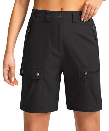 Women's Quick Dry Lightweight Hiking Cargo Shorts - Black, Size Large | Zipper Pockets for Golf, Walking & Casual Wear - Buy Online on GoSupps.com