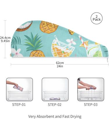 Super Absorbent Pineapple Juice Green Hair Towel 2 Pack - Quick Dry Hair Turbans with Button Twist Wrap for Women & Girls - Buy Online on GoSupps.com