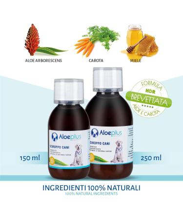 ALOEPLUS Dog Syrup 150ml - Energetic and Detoxifying Food Supplement Based on Organic Aloe Arborescens Strengthens Natural Defenses Ideal as a Revitalizer for Older Dogs and Puppies - Buy Online on GoSupps.com