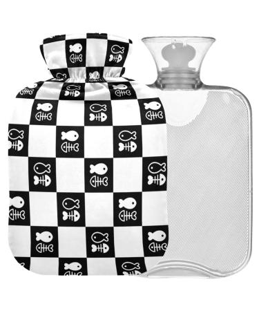 NAANLE black and white Plaid fish hot water bottle with cover transparent bag hot water bottle 2l large hot hot water bottle for bed handfoot heat pain relief heat and cold therapy