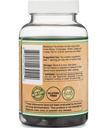 Double Wood Supplements Mushroom Gummies Supplement 60 Count - 2,500mg Equivalent from 250mg Lions Mane Cordyceps Reishi Chaga and Turkey Tail 10:1 Extracts Per Serving (for Immune Support) - Buy Online on GoSupps.com