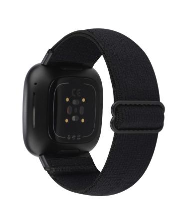 WONMILLE Adjustable Elastic Band Compatible with Fitbit Versa 3/Sense for Women Girls Fabric Nylon Sport Stretchy Strap Bracelet Wristbands for Fitbit Versa 3 Smart Watch Black