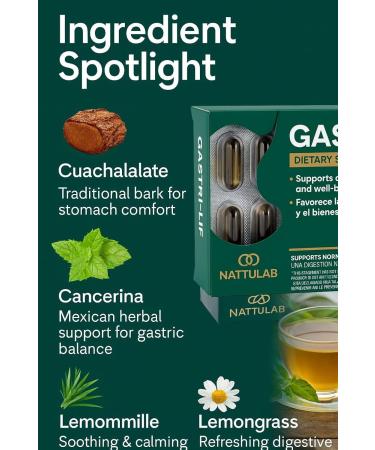 GASTRI-LIF 30 Capsules Herbal Dietary Supplement Cuachalalate Cancerina Chamomile Lemongrass & More Traditional Herbal Blend for Digestive Support Natural Non-GMO - Buy Online on GoSupps.com