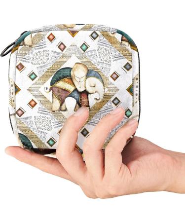 Buy Geometric Indian Elephant Women's Storage Bag - Ethnic Tribal Pattern Menstrual Pad Pocket & Portable Menstrual Cup Bag with Zipper - Buy Online on GoSupps.com