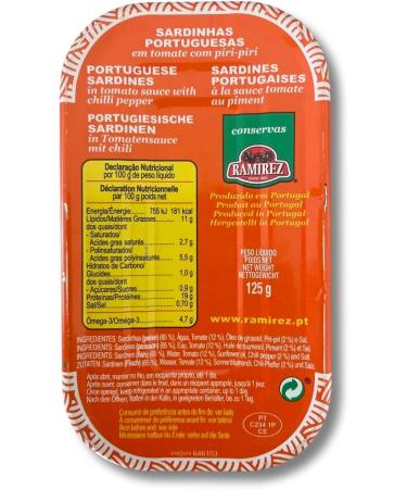 Portuguese Sardines In Tomato Sauce With Chili Pepper - 3 x 125 g - Ramirez - Portugal - Buy Online on GoSupps.com