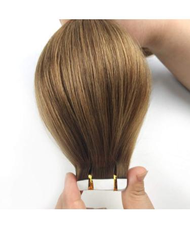Remy Tape Hair Extensions - Light Brown Straight Invisible Bond 26'' (65cm) Seamless 8# - 5 Packages for Women - Buy Online on GoSupps.com