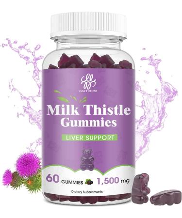 iMATCHME Milk Thistle Gummies Liver Cleanse Detox & Repair Sugar-Free Milk Thistle 1500mg Extract Naturally Flavored 60 Vegan Count