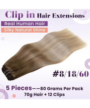 LAAVOO Ombre Balayage Clip-In Hair Extensions 40cm Real Hair Light Brown to Dark Ash Blonde & Platinum Blonde 70g/5pcs Remy Quality - Buy Online on GoSupps.com