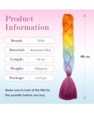 Tess Braids Extensions - Jumbo Kanekalon 60 cm Ombre Hair Braids (5 Pack) - Blue Orange Red - Perfect for Box Braids & Hair Extensions - Buy Online on GoSupps.com