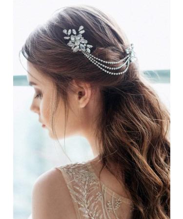 Kercisbeauty Wedding Bridal Hair Swag Rhinestones Hair Chain for Brides Bridesmaid Vintage Hair Comb Headpiece Girls Prom Hair Accessories (Silver) - Buy Online on GoSupps.com