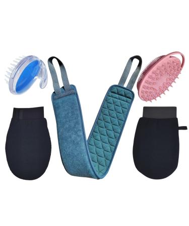 5 Pcs Loofah Back Scrubber with Exfoliating Gloves mitt Silicone Body Scrubber Hair Scalp Silicone Shampoo Brush Double-Sided Exfoliating & Cleansing Back Scrubber for Shower XIWUMOER (5 PCS Set)