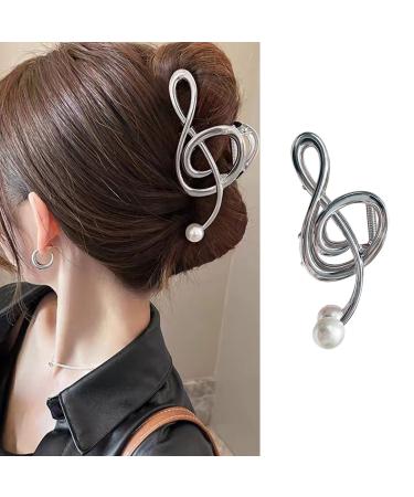Musical Note Hair Clip Large Mental Hair Claw Clips Non-slip Hair Barrettes Silver Hair Clips Note Hair Clamps with Pearl Designs Cute Hair Accessories Styling Hair Jaw Clamps for Women Decorations D7
