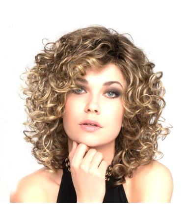 Short Wig Delicate Layered Cut Wig Strands Color Gradient Fluffy Little Wavy for Middle Age Women Office Lady Lightbrown