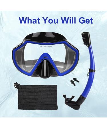 Piyazi Adult Snorkeling Gear Set | 180 Panoramic Mask | Dry Top Snorkel | Anti-Fog | Wide View | Scuba Diving Package with Travel Bag | Blue - Buy Online on GoSupps.com