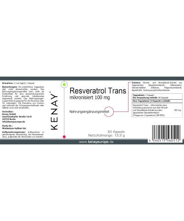 Buy Micronized Resveratrol 100mg - 60 Capsules | KENAY EUROPE - Enhance Wellness & Vitality | International Shipping Available - Buy Online on GoSupps.com