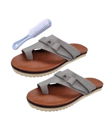 Bunion Correction Sandals Womens Non-Slip Bunion Summer Breathable Clip Toe Flat Sandals Slip on Comfortable Walking Sandals for Bunion Splints Toe Separator Hallux Valgus 7 Light Grey