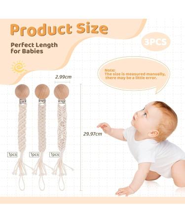 Iospkkio Handmade 3-Pack Pacifier Clips with Wooden Clips | Braided Cotton Baby Holders | Perfect for Boys & Girls | Ideal Birthday Gift - Buy Online on GoSupps.com