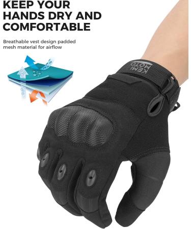 kemimoto Tactical Gloves for Men  Touchscreen Work Gloves with Hard Knuckle for Outdoor Work Sports Motorcycle Cycling Tactical Training Airsoft Paintball Shooting Hunting Hiking Camping Climbing Black Large - Buy Online on GoSupps.com
