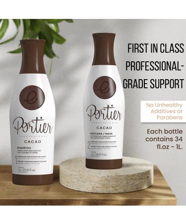 Portier Cacao 2-Step Treatment for Dry Damaged Hair - Shampoo & Hair Mask Set - Smoothing & Moisturizing Haircare - Ideal for Curly, Color Treated or Frizzy Hair - 34fl.oz/1L - Buy Online on GoSupps.com