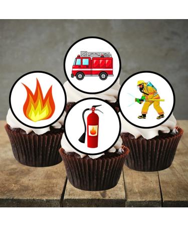 24 PRECUT Fire Engine Cupcake Toppers Fire Service Edible Cake Decorations Edible Fireman Decorations Fire Engine Cupcake Toppers Fire Cake Toppers