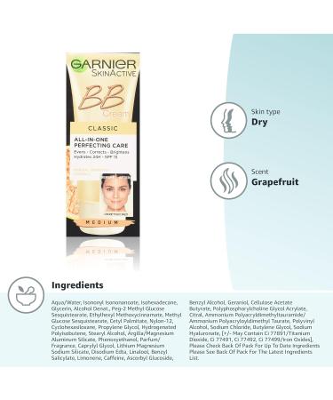 Garnier BB Cream Original Medium Tinted Moisturiser SPF 15 - 50ml Pack - Glow-Boosting Formula with Vitamin C & Grapefruit - Buy Online on GoSupps.com