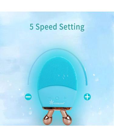 Sunseaton Sonic Face Cleaning Brush - Multifunction Silicone Electric Massager with Double Roller - Blue - Buy Online on GoSupps.com