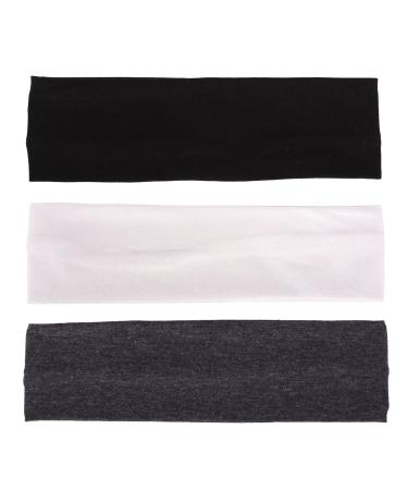 Mapofbeauty 3 Pack Yoga Headbands - Stretchy Cotton Hair Wraps for Sports & Exercise (Black White Dark Gray) - Buy Online on GoSupps.com