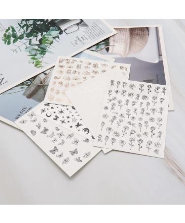 VGOL 12 Sheets Self-Adhesive Nail Art Stickers Flower Butterfly Moon Star Pattens Nail Decals Hollow Manicure DIY Nail Decoration for Acrylic Nails Black White Rose Gold - Buy Online on GoSupps.com