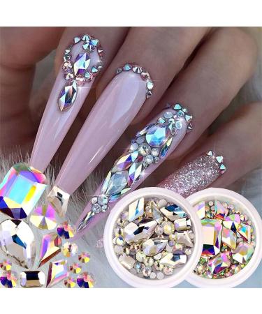 Women Diamond Gems 3D DIY Nail Decoration Crystal Nail Rhinestones Flat Bottom Crystal(02) style2 - Buy Online on GoSupps.com