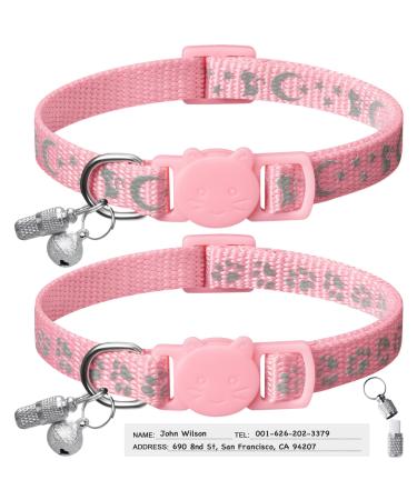 LLHK 2 Pack Breakaway Cat Collars & 2 Pcs Name Tags, Reflective Safety Kitten Collar with Bell,Adjustable 7''-12'',for Girl Boy Cats, Personalized ID Tag,Pet Supplies,Accessories,Stuff Pink
