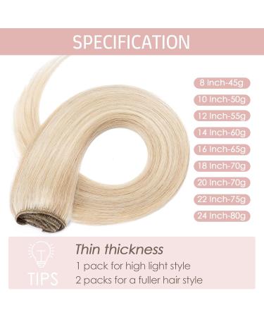 Silk-co Hair Extensions Clip in Human Hair Extension 14inch Balayage 100% Real Remy Straight Human Hair #18P613 Ash Blonde&Bleach Blonde -Basic Thickness-Thin Weft 60g - Buy Online on GoSupps.com