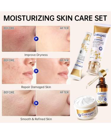 Collagen Skin Care Set, Anti Aging Skincare Set for Wrinkles & Fine Lines, Shrink Pores, Hydrate & Firm Skin, 7 Pcs Skincare Kits for Women with Cleanser, Toner, Serum, Cream, Eye Cream, 2 Pcs Masks. 7 Pieces (Standard Pack  - Buy Online on GoSupps.com