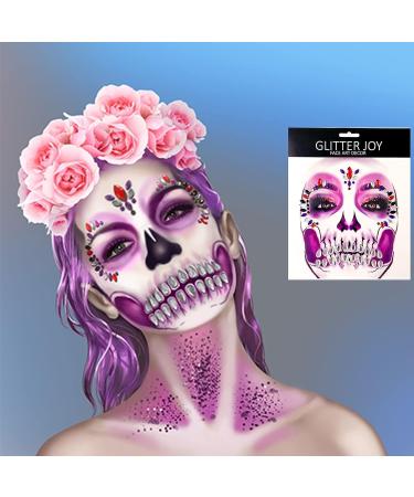 Day of the Dead Tattoos & Halloween Face Gems Set - 9 Sheets Sugar Skull & Skeleton Rhinestone Decals - Buy Online on GoSupps.com