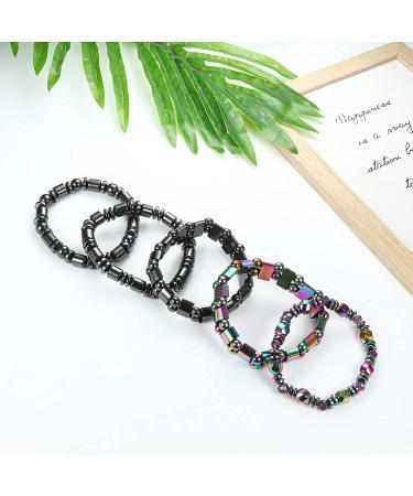 CASSIECA 12Pcs Magnetic Hematite Bracelets for Men Women - Tiger Eye Rainbow Stone Beaded Bracelets for Anxiety Relief - Buy Online on GoSupps.com
