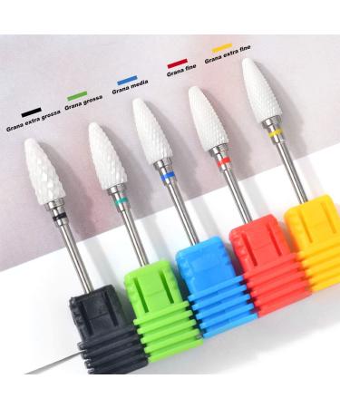Fantexy Ceramic Nail Drill Bits Set - Professional Corn Shape Acrylic Nail File Bits for Manicure Pedicure - 3/32'' Shank, Cuticle Gel Nail Polishing - 5 Pcs Set - Buy Online on GoSupps.com