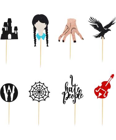 Arthsdite 24Pcs Horror Wednesday Addams Cupcake Toppers Thing Hand Black Eagle I Hate People Cobweb Castle Girl Addams Family Cupcake Picks for Fantasy Wednesday Birthday Party Cake Decorations - Buy Online on GoSupps.com