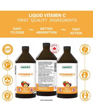 Vitamin C 250ml Immune System Support - Liquid Formula for Maximum Absorption - for Kids and Adults - Great Taste - Vegan - Non-GMO Gluten Free No Sugar Added - Made in Canada 250 ml (Pack of 1) - Buy Online on GoSupps.com