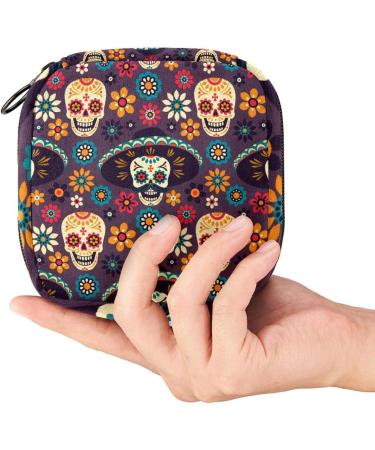Portable Sugar Skulls & Flowers Sanitary Napkin Storage Bag | Menstruation Pad & Cup Pocket for Teens & Women - Buy Online on GoSupps.com